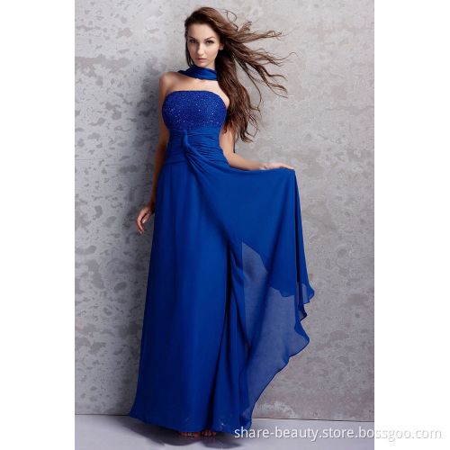 2013 New Fashion a Line Strapless Floor Length Beaded Fold Chiffon Evening Dresses